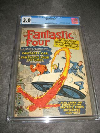 Fantastic Four 3 (1962) /cgc 3.  0/1st Costumes & Miracle Man/ Ow - White Pgs/kirby