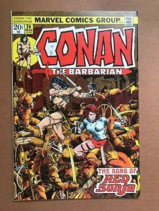 Conan The Barbarian 24 Vf,  8.  5 1st Full Red Sonja 1973 Bronze Age Marvel Key Nr