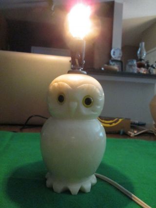 VINTAGE WHITE SOLID ALABASTER OWL LAMP MADE IN ITALY 2