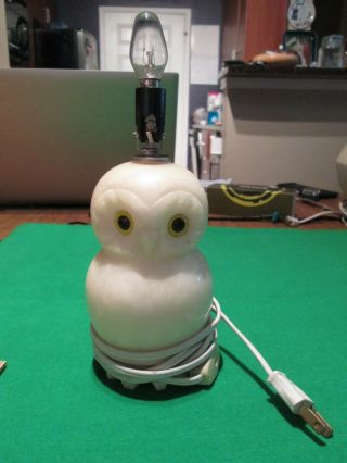 VINTAGE WHITE SOLID ALABASTER OWL LAMP MADE IN ITALY 7