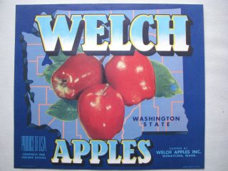 Rare Blue Welch Apple Crate Label - Wenatchee Washington State In Blue