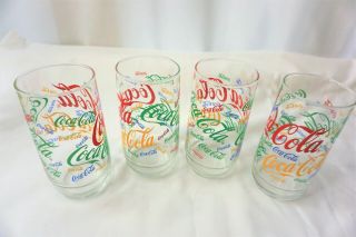 Set Of 4 Vintage Coca Cola Multicolored Logo Glasses Rainbow Logo 16oz Tumbler