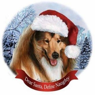 Collie Dog Santa Hat Christmas Ornament Porcelain China Usa - Made