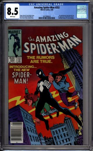 Spider - Man 252 Cgc 8.  5 Vf,  1st Black Costume White Pages Newsstand 1984