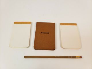 Vintage Ibm Think Pad Notepad Memo Leather Cover With Refills & Pencil