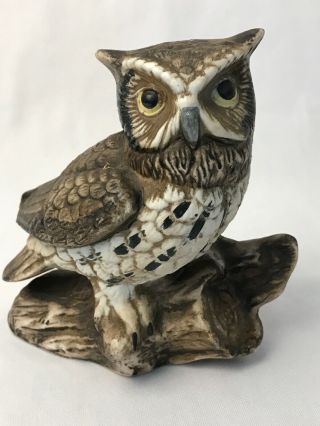 Great Horned Owl On Log Vintage Homco Hand Painted Ceramic Figurine 1114 Birds