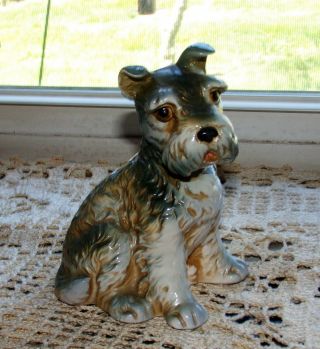 Vintage Schnauzer Dog Ceramic Figurine By Shafford Japan Big Eyes