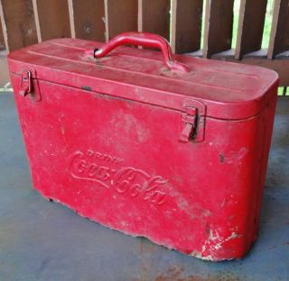 Vintage Red Embossed Coke Coca Cola Soda Pop Airline Steel Ice Chest Cooler