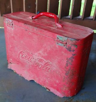 Vintage Red Embossed Coke Coca Cola Soda Pop Airline Steel Ice Chest Cooler 2
