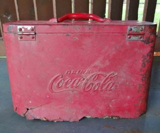 Vintage Red Embossed Coke Coca Cola Soda Pop Airline Steel Ice Chest Cooler 4
