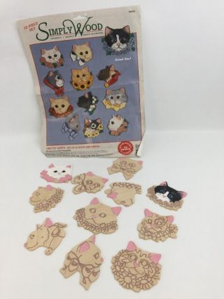 Simply Wood Pretty Kitty Cat Wooden Ornaments Art & Craft Paint Hobby Magnets