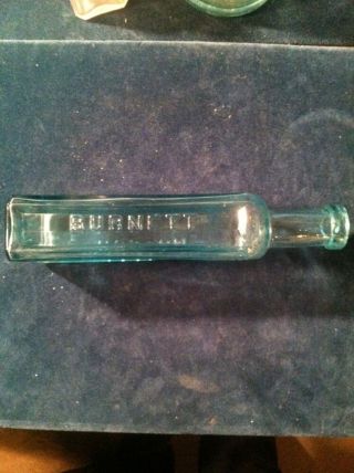 Vintage Burnett Boston Cork Bottle Blue Green Embossed