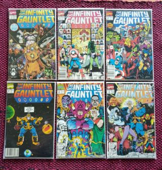 Infinity Gauntlet 1 - 6 Complete Comic Set Run 1991 1st Print Marvel Avengers