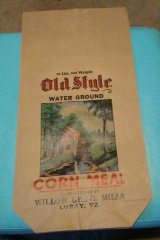 Vintage Old Style Water Ground Corn Meal Bag,  Luray,  Va.  Willow Grove Mills