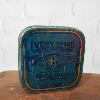 Vintage Ivory Brand Kee Lox Mfg Co Inc Typewriter Ribbon Empty Tin 2.  25 " Square