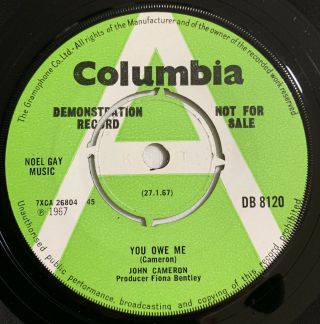 John Cameron You Owe Me Mod Jazz R&b Demo Promo Columbia A Label 7 " 45 Single