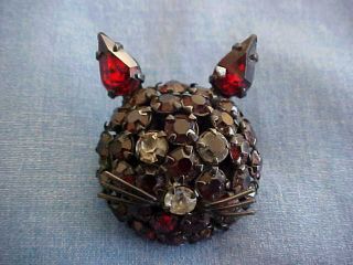 No Res Joseph Warner Ruby Red Rhinestones Cat Brooch Pin For The Cat Lover