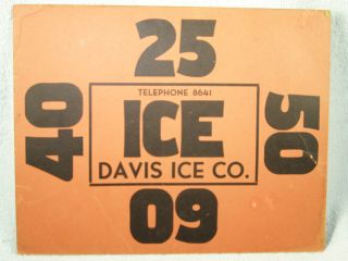 C1909 Davis Ice Company Ice Box Ordering Sign - Hingham,  Massachusetts