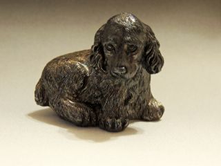 Vintage Miniature Bronzed Metal Cocker Spaniel Dog Figurine - Marked