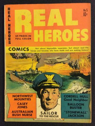 Real Heroes 5 Comic Book 1942 Golden Age Biographies 10 Cent Stonewall Jackson