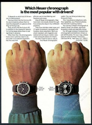 1967 Tag Heuer Carrera 45 Autavia 45 Watch Photo Vintage Print Ad
