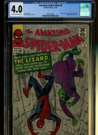 Spider - Man 6 Cgc 4.  0 | Marvel 1963 | Origin & 1st Lizard - Curt Connors.