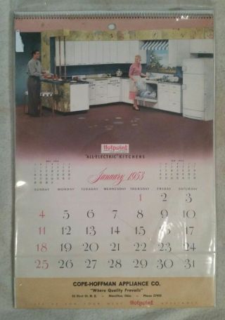 Vintage 1953 Hotpoint Appliances " All - Electric " Kitchens Calendar Cape - Hoffman