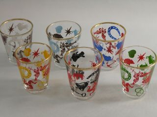 Set Of 6 Vintage/retro Shot Or Liqueur Glasses Lucky Charms - Party - French Made