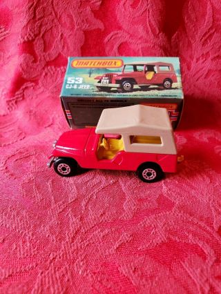 Vintage Matchbox Superfast No 53 Of 75 Jeep Cj6 With Box