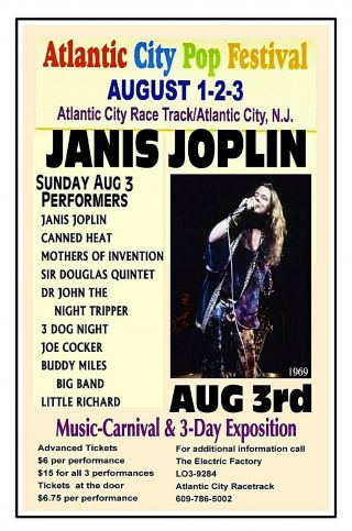 Janis Joplin 1969 Atlantic City Nj Pop Festival Poster By Thouse 2016