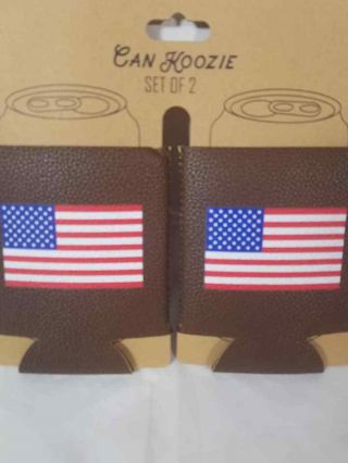 TMD Can Koozie Set Of 2 Sippy Cup US FLAG HOLDERS BROWN C18 3