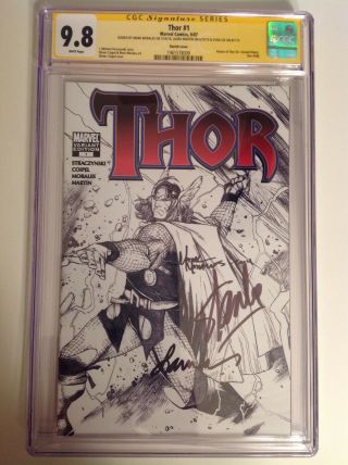 Cgc 9.  8 Ss Thor 1 Sketch Variant Signed By Lee,  Martin & Morales Avengers