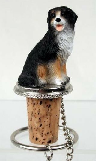 Bernese Mountain Dog Dog Hand Painted Resin Figurine Wine Bottle Stopper