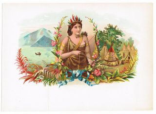 Cigar Box Label Vintage Inner Chromolithography C1890 Indian Girl Archery Bow