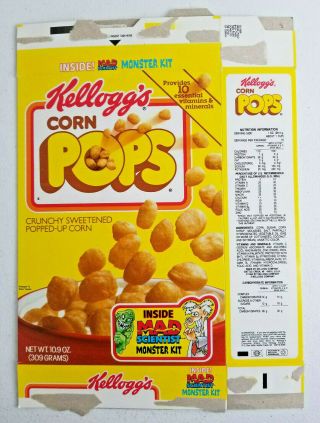 Kelloggs Corn Pops Cereal Box 1989 Empty Flattened Mad Scientist Monster Kit AD 2