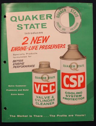 1961 Quaker State Vcc/csp/sda Engine Performance Flyer