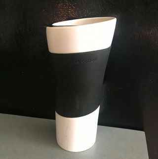 Starbucks White Ceramic Porcelain Travel Mug W/ Black Rubber Grip 2009 14oz
