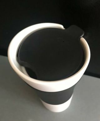 Starbucks White Ceramic Porcelain Travel Mug w/ Black Rubber Grip 2009 14oz 4