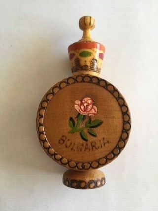 Vintage Bulgarian Folk Art Hand Painted Wooden Perfume Bottle Holder 2
