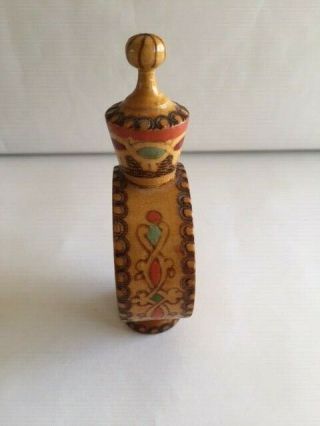 Vintage Bulgarian Folk Art Hand Painted Wooden Perfume Bottle Holder 3