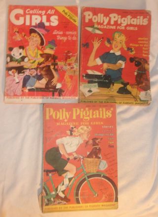 3 Vintage Magazines 1 Calling All Girls 1955 And 2 Polly Pigtails 1953,  1954