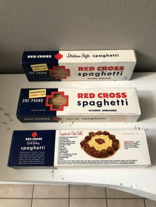 (3) Vintage Red Cross Spaghetti Three Boxes Full Canepa’s Advertising Cool Rare