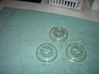 3 CLEAR GLASS BALL MASON JAR LIDS COVERS FOR WIRE BALE JARS,  WIDE MOUTH SIZE 2