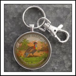 Vintage Dupont Gunpowder Tin Photo Keychain Pheasant Hunting Father 