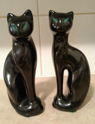 Twin Pair Black Cat Ceramic Figurine Mid Century Retro Vintage Brazil T75