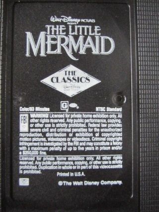 Rare Recalled Disney ' s The Little Mermaid cover (VHS 1990: Black Diamond) 8