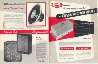 Stephens Tru - Sonic Sales Brochure ' 500D Direct Drive Amplifier/112FR.  Speaker ' 2