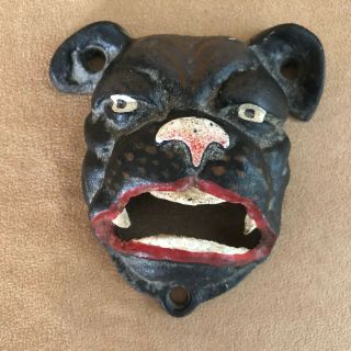 Bulldog Cast Iron Bottle Opener Wall Mount Folk Art Black Dog Vintage