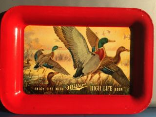 Vintage 1950s Ducks Miller High Life Beer Tin Litho Advertising Tip Tray.
