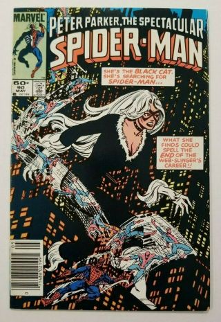 Peter Parker The Spectacular Spider - Man 90 Vf,  Newsstand Black Costume Marvel